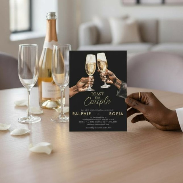 Elegant Gold Toast Couple Engagement Celebration Invitation (Creator Uploaded)