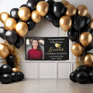 Elegant Gold Tone on Black Graduate Photo Banner