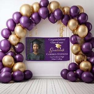Elegant Gold Tone on Purple Graduate Photo Banner