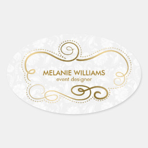 Elegant Gold Tones Swirly Frame Oval Sticker