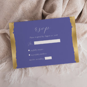 Elegant Gold Torn Edge Periwinkle Wedding RSVP Card