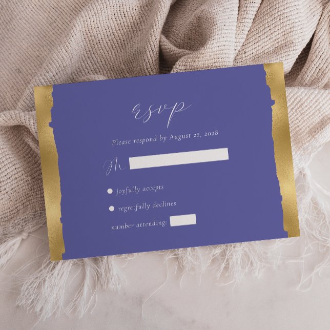 Elegant Gold Torn Edge Periwinkle Wedding RSVP Card (Creator Uploaded)