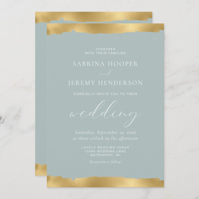 Elegant Gold Torn Edge Sea Glass Wedding Invitation (Front/Back)