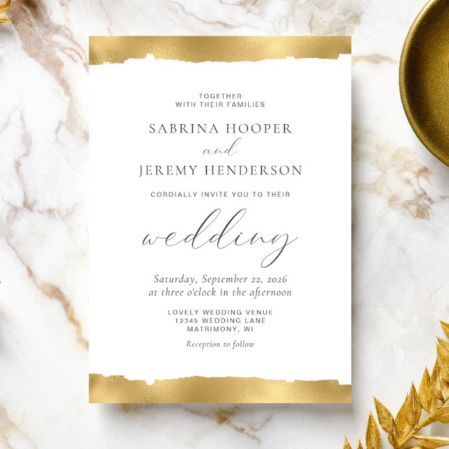 Elegant Gold Torn Edge White Wedding Invitation (Creator Uploaded)