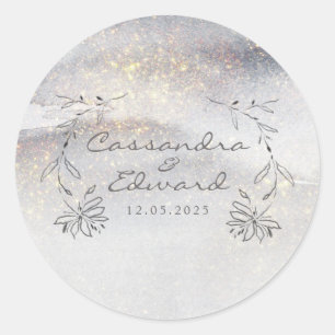 Elegant Gold Touched Silver Grey Wedding  Classic Round Sticker