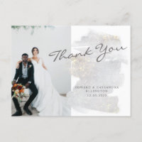 Elegant Gold-Touched Silver-Grey Wedding Thank You