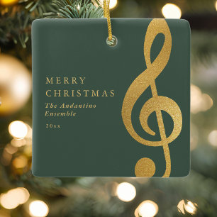 Elegant Gold Treble Clef Music Choir Christmas Ceramic Ornament