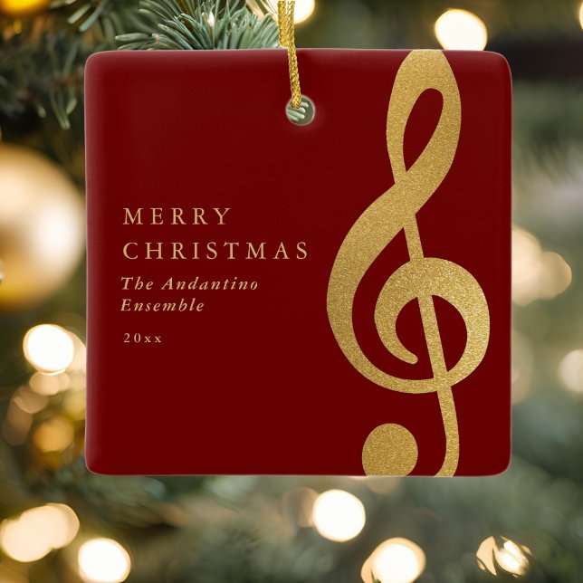 Elegant Gold Treble Clef Music Choir Christmas Ceramic Ornament (Creator Uploaded)