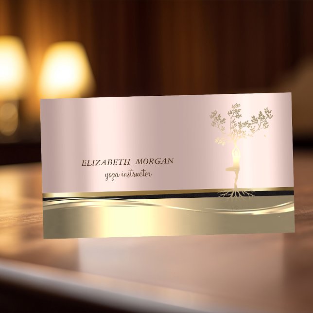 Elegant Gold Tree Girl Silhouette Rose Gold Business Card (Creator Uploaded)