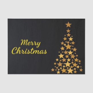 Elegant Gold Tree Merry Christmas on Black Tissue Paper