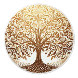 Elegant Gold Tree of Life Spiritual Zen Ceramic Knob