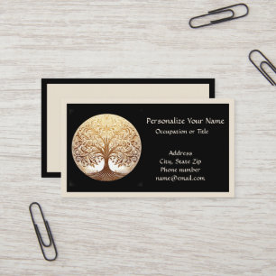 Elegant Gold Tree of Life Yoga Zen on Black Business Card