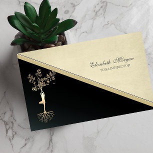 Elegant Gold Tree Silhouette, Yoga Business Card