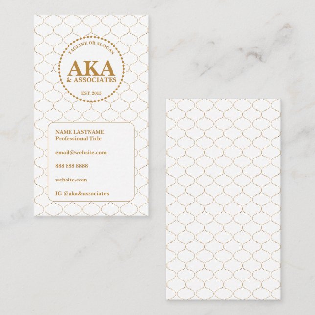 Elegant Gold Trellis Business 3 Letter Monogram Card (Front/Back)
