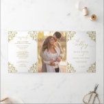 Elegant Gold Tri-fold Wedding Program Booklet Programme<br><div class="desc">This elegant gold wedding program is tri-fold and features 6 pages to fit all of your wedding ceremony info. The back middle panel has your photo for a personalised touch.</div>