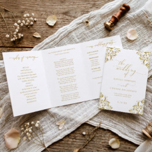 Elegant Gold Tri-fold Wedding Program Booklet Programme