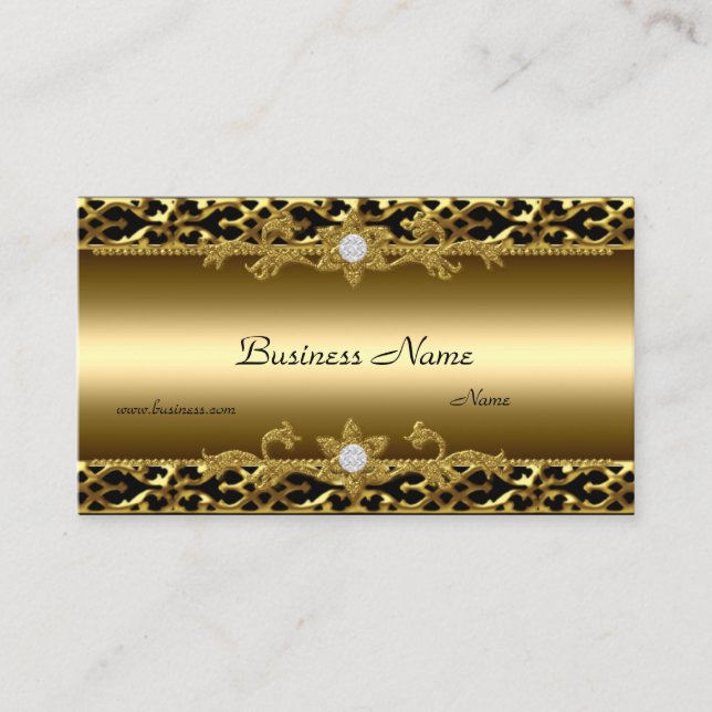 Elegant Gold Trim Black Diamond Jewel Business Card (Front)
