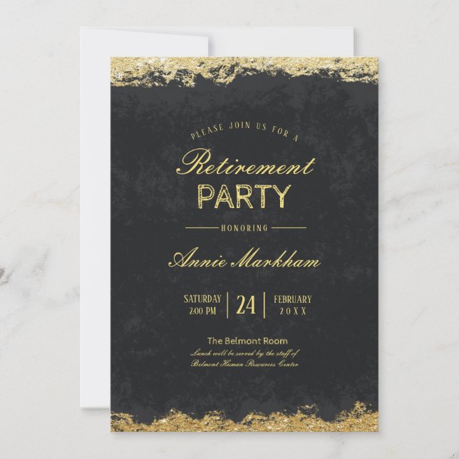 Elegant Gold Trim Velvet 2 Retirement Luncheon Invitation (Front)