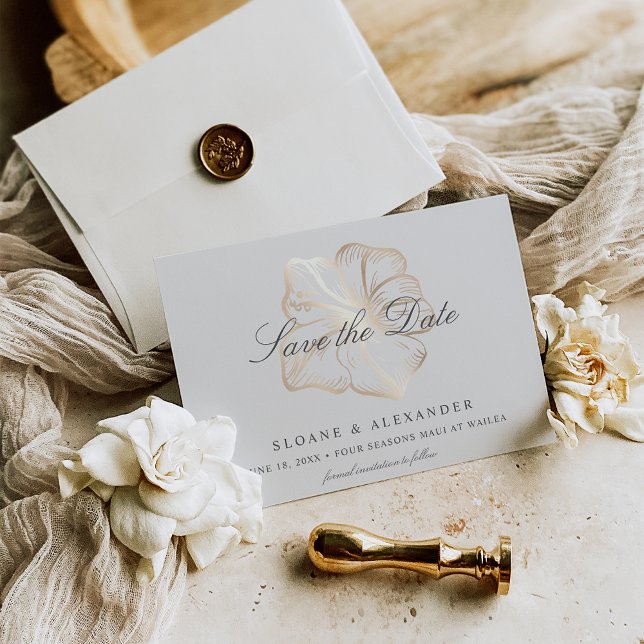 Elegant Gold Tropical Hibiscus Flower Wedding Save The Date (Creator Uploaded)