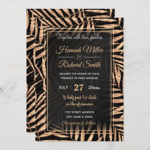 Elegant Gold Tropical Palm Leaves Black Design Invitation