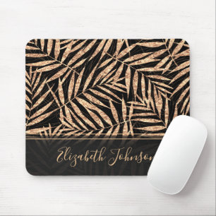 Elegant Gold Tropical Palm Leaves Black Design Mouse Pad