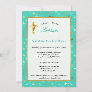 Elegant Gold Turquoise Crown Baptism Invitation