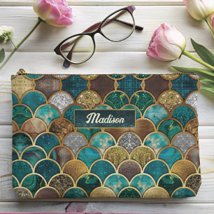 Elegant gold turquoise green girly mermaid scales accessory pouch