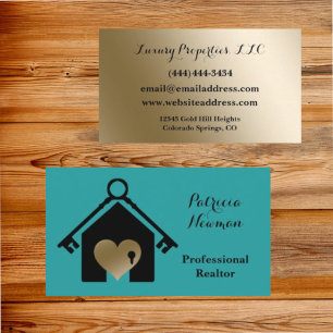 Elegant Gold Turquoise Realtor Business Card