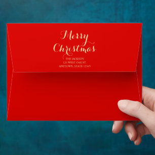 Elegant Gold Typography Family Christmas Red Envelope
