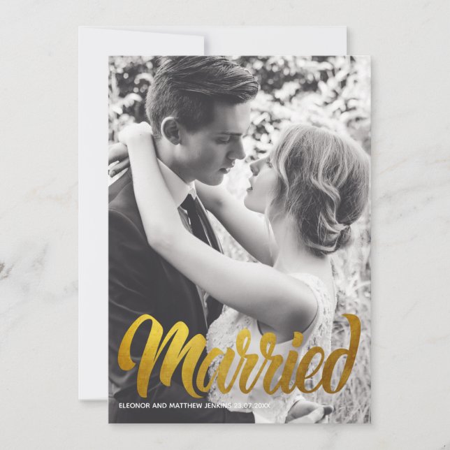 Elegant Gold Typography Married Wedding Photo Invitation (Front)