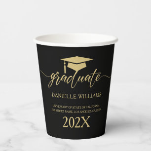 Elegant Gold Typography On Black Background Paper Cups