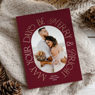 Elegant Gold Typography Oval Frame Christmas Photo Holiday Card