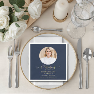 Elegant Gold Typography Photo Modern Blue Napkin