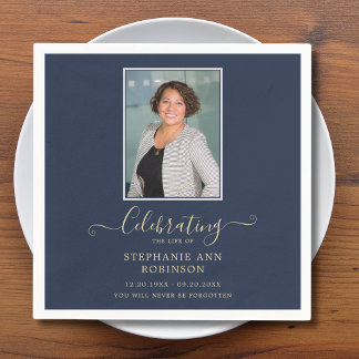 Elegant Gold Typography Photo Modern Blue Napkin