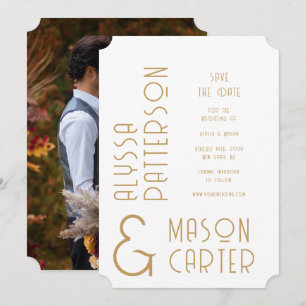 Elegant Gold Typography Wedding Photo Save The Date