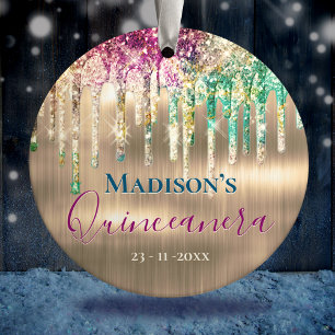 Elegant gold unicorn Glitter Drips Quinceanera Ceramic Tree Decoration