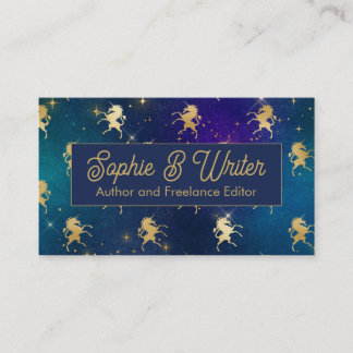Elegant Gold Unicorn Starry Sky Fantasy Writers Business Card