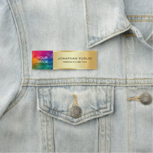 Elegant Gold Upload Your Business Logo or Photo Name Tag