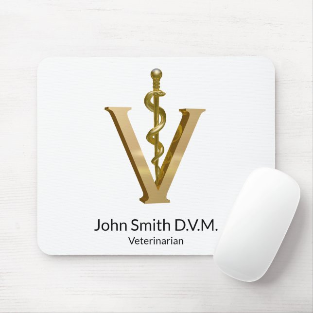 Elegant Gold V Veterinary Medicine Vet Asclepius Mouse Pad (With Mouse)