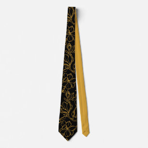 Elegant Gold Vein Floral Design on Black Tie
