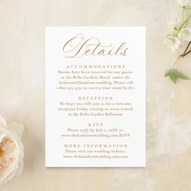 Elegant Gold Victorian Floral Wedding Details Enclosure Card (Creator Uploaded)