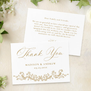 Elegant Gold Victorian Floral Wedding Thank You Card