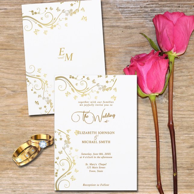 Elegant Gold Vines Butterflies Wedding  Invitation (Creator Uploaded)