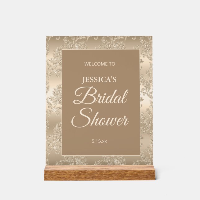 Elegant Gold Vintage Bridal Shower Welcome Acrylic Sign (Front)
