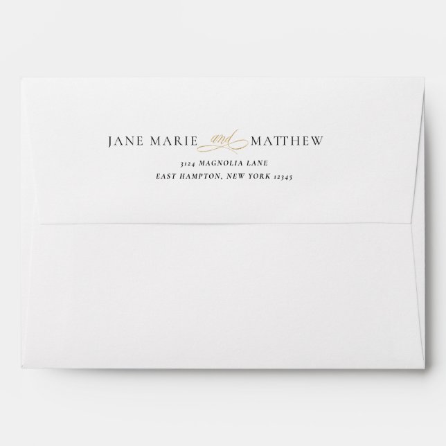 Elegant Gold Vintage Calligraphy Script Wedding Envelope (Back (Top Flap))
