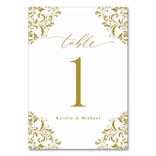 Elegant Gold Vintage Classic Small Wedding Table Number (Front)