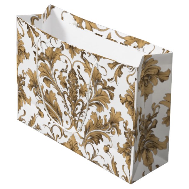 Elegant Gold Vintage Damasks Large Gift Bag (Front Angled)