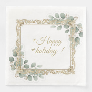 Elegant Gold Vintage Eucalyptus Frame Holiday Napk Napkin