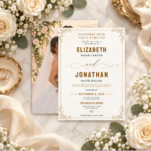 Elegant Gold Vintage Filigree Ornate Wedding photo Invitation