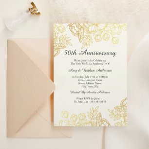 Elegant Gold Vintage Floral 50th Anniversary Invitation